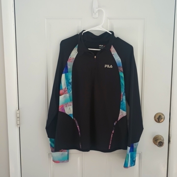 Fila Running black and floral print pullover half zip sweatshirt jacket size XL - Picture 1 of 9
